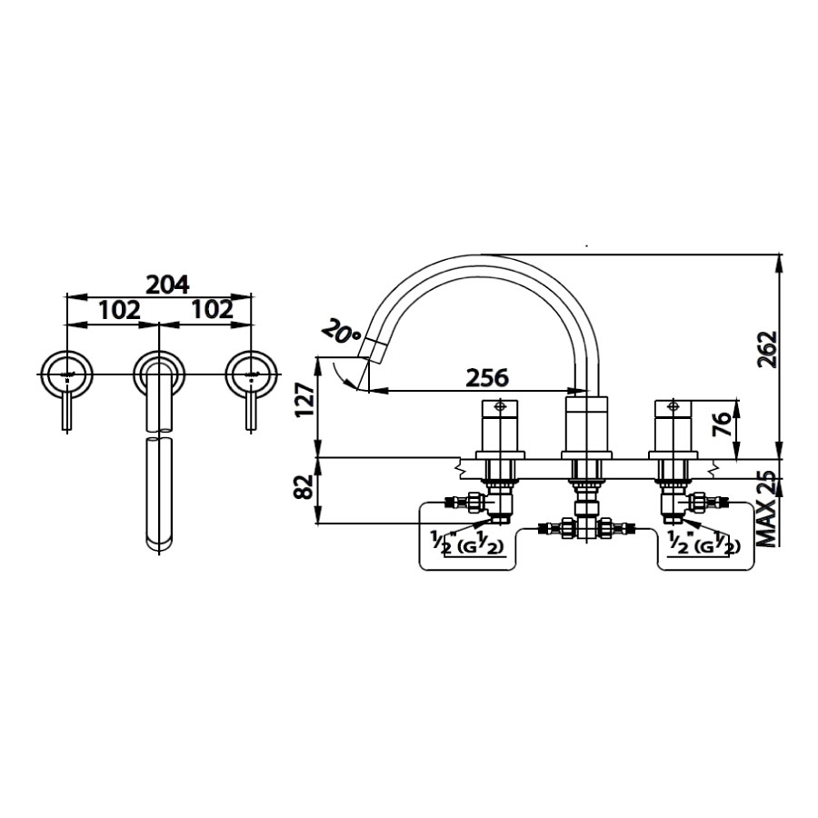 Bộ vòi xả bồn tắm COTTO CT2082 3 lỗ nóng lạnh xây bệ Anthony - 2