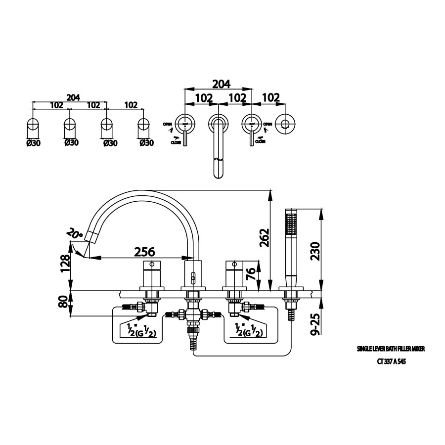 Bộ vòi xả bồn tắm COTTO CT337AS45 4 lỗ nóng lạnh xây bệ Anthony - 2