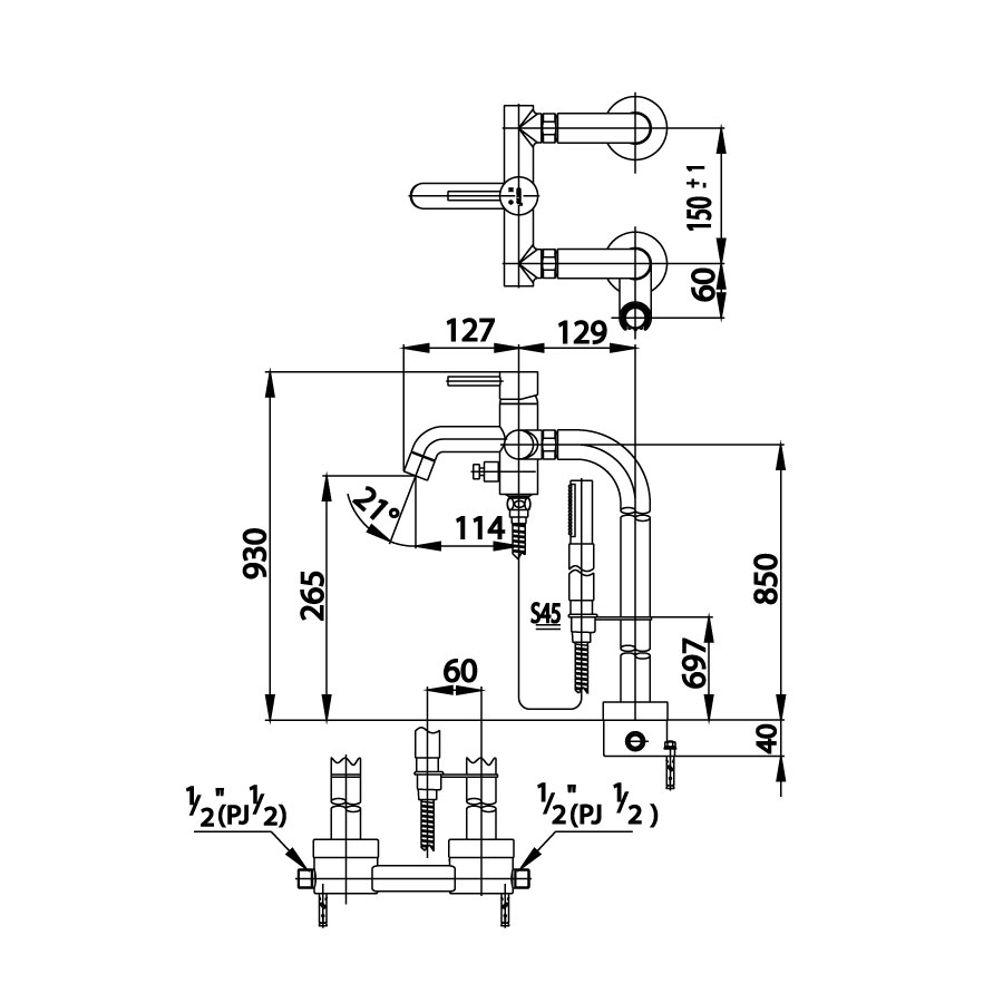 Bộ vòi xả bồn tắm COTTO CT338AXS45 nóng lạnh gắn sàn Athony - 2