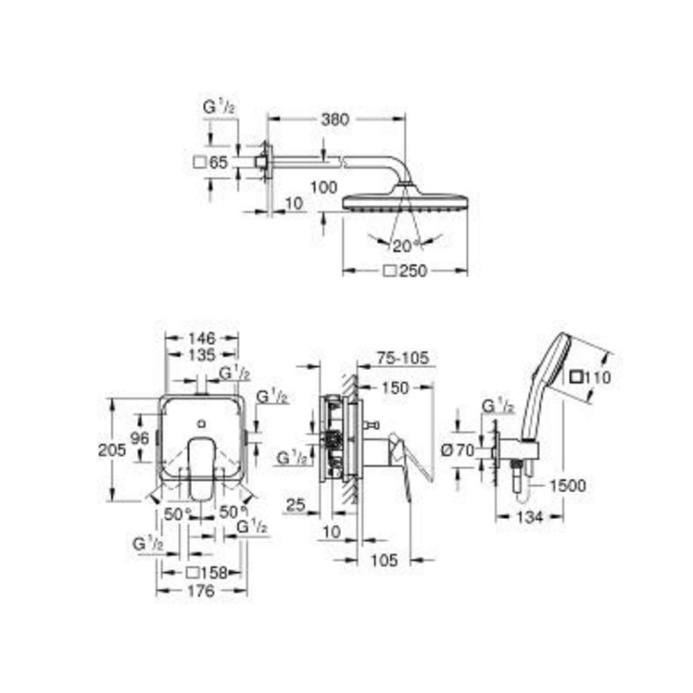 Bộ sen âm tường nóng lạnh 2 đường nước Cubeo GROHE 1053360000 1053360000 - 2