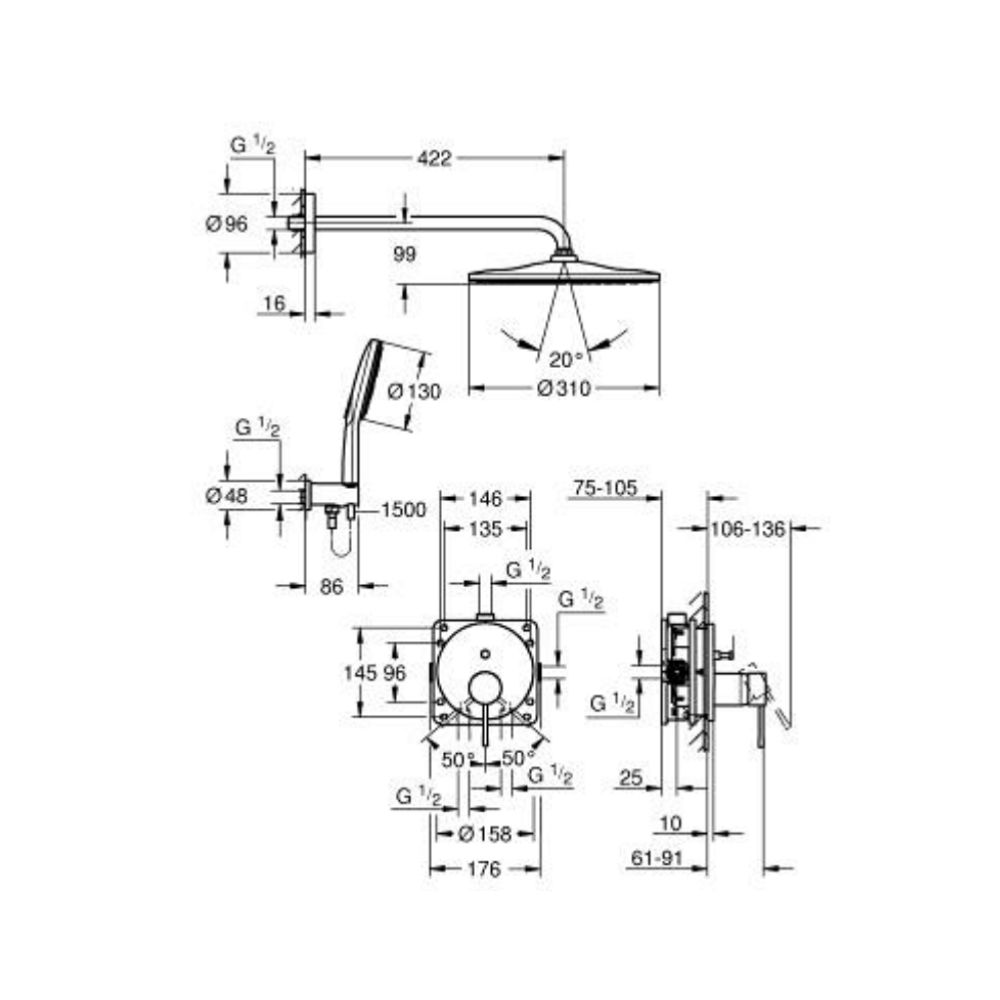 Bộ sen tắm âm tường ổn nhiệt tròn Essence 2 đường nước GROHE 25287AL0 25287AL0 - 2