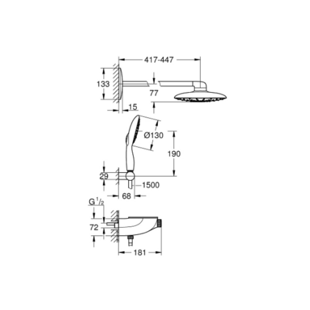 Bộ sen âm tường nhiệt độ 2 đường nước Rainshower System SmartControl Mono 360 GROHE 26446000 26446000 - 2