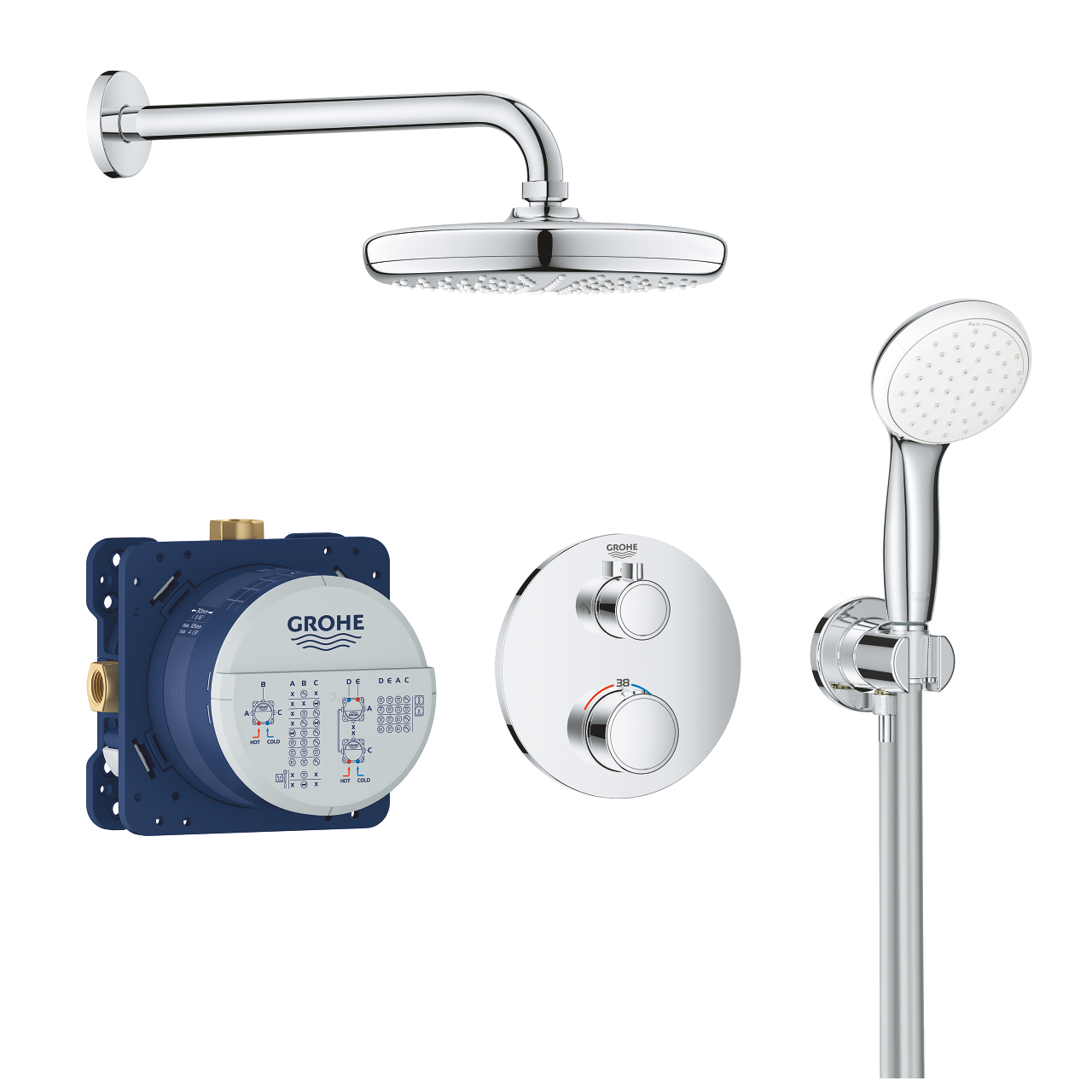 Bộ sen âm tường ổn nhiệt tròn Tempesta 210 GROHE 34727000 34727000