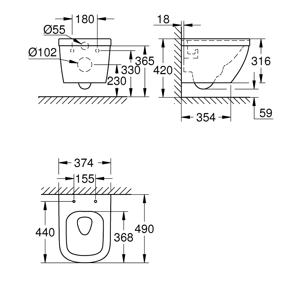 Thân bồn cầu treo tường Euro Ceramic GROHE 39206000 39206000 - 2