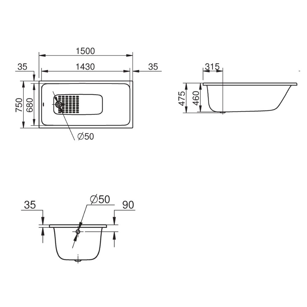 Bồn tắm xây 1m5 Euro Ceramic GROHE 36517000 - 2