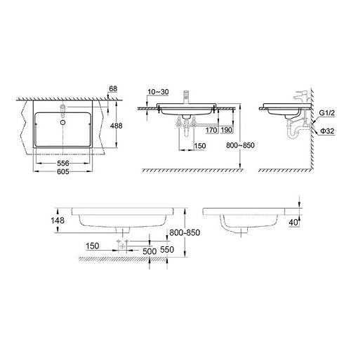 Chậu rửa lavabo bán âm bàn Eurocube GROHE 124581 124581 - 2