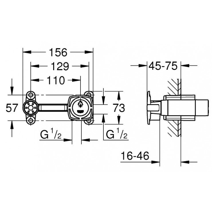 Bộ âm cho vòi chậu nóng lạnh 2 lỗ gắn tường GROHE 23319000 - 2