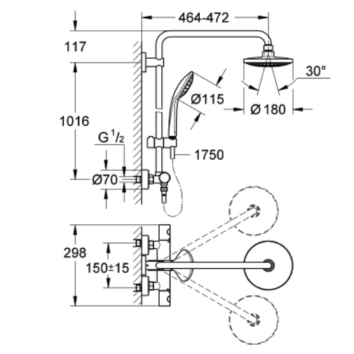 Bộ sen cây tắm ổn nhiệt Euphoria 180 Grohe 27296001 27296001 - 2