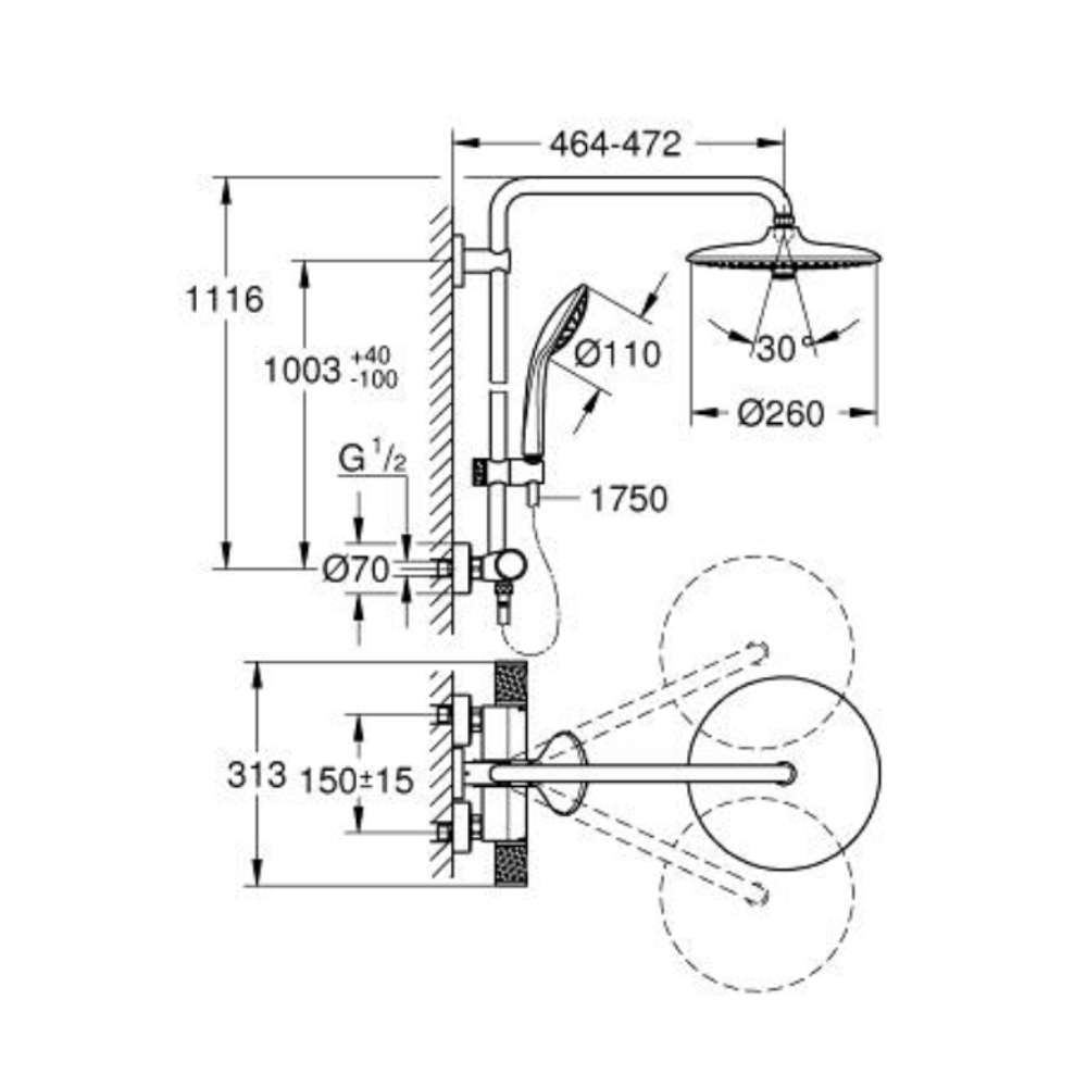 Bộ cây sen tắm ổn nhiệt Euphoria System 260 Grohe 27296003 27296003 - 3