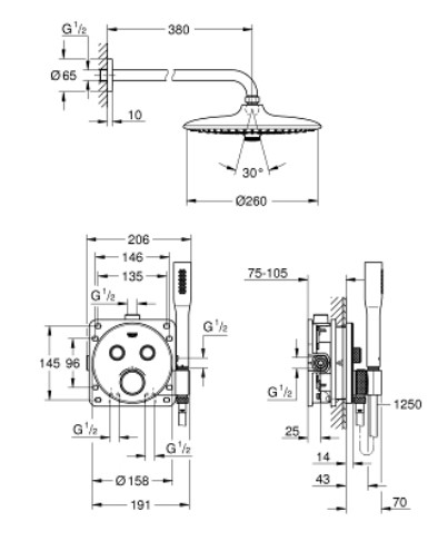 Bộ sen âm tường ổn nhiệt SmartControl với bát sen Euphoria 260 GROHE 34744000 34744000 - 2