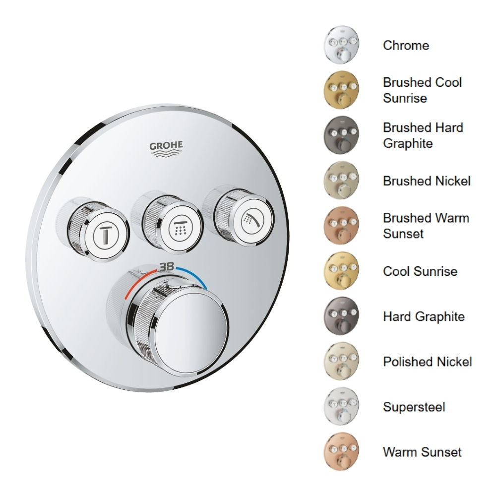 Mặt điều khiển sen tắm ổn nhiệt Grohtherm SmartControl tròn 3 chế độ GROHE 29121000 29121000