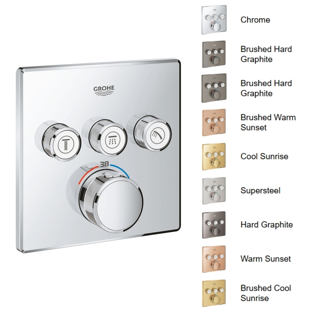 Mặt điều khiển sen tắm ổn nhiệt Grohtherm SmartControl vuông 3 chế độ GROHE 29126000 29126000