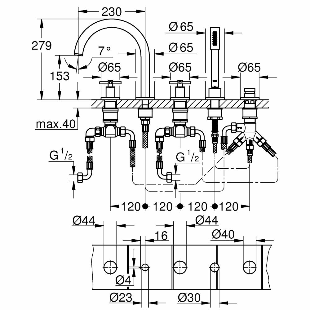 Vòi bồn tắm 5 lỗ Atrio Grohe 19923003 - 2