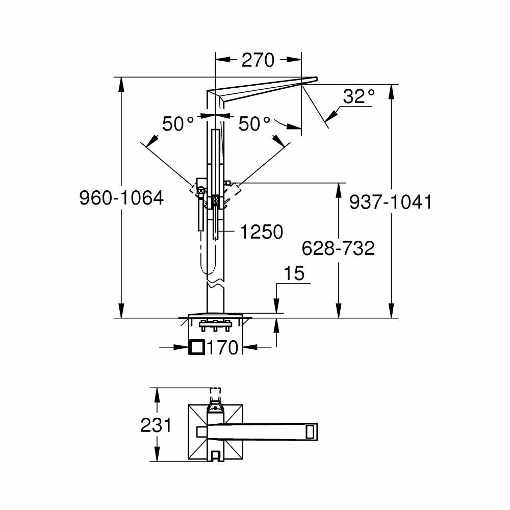 Vòi bồn tắm đặt sàn nóng lạnh Allure GROHE 23119000 - 2