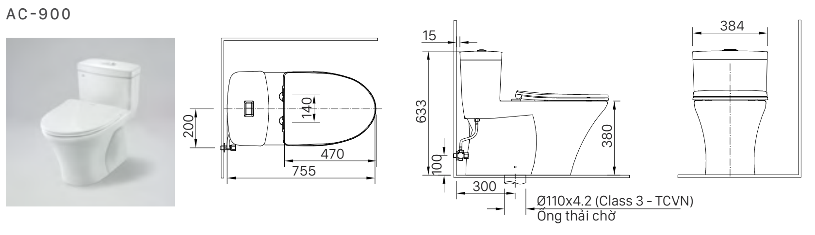 Bồn cầu 1 khối nắp điện tử INAX AC-900R + CW-H18VN AC-900R+CW-H18VN/BW1 - 4