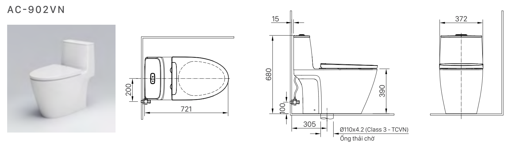 Bồn cầu 1 khối nắp rửa cơ INAX AC-902 + CW-S32VN AC-902+CW-S32VN/BW1 - 3