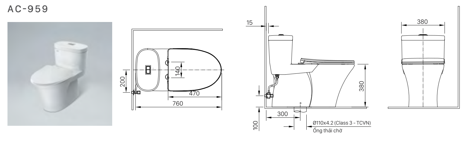 Bồn cầu 1 khối nắp điện tử INAX AC-959A + CW-H17VN AC-959A+CW-H17VN/BW1 - 4