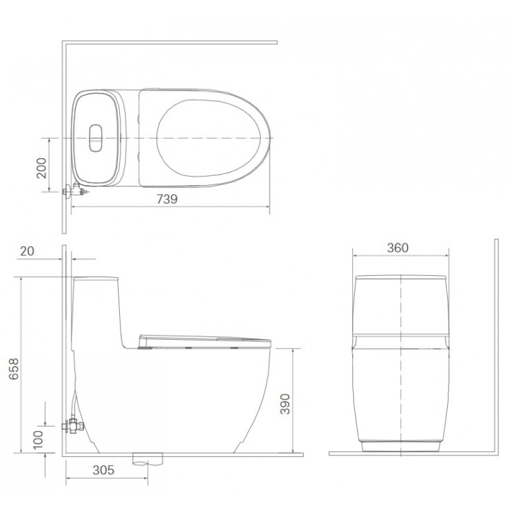 Bồn cầu 1 khối nắp rửa cơ INAX AC-1052 + CW-S32VN AC-1052+CW-S32VN/BW1 - 2