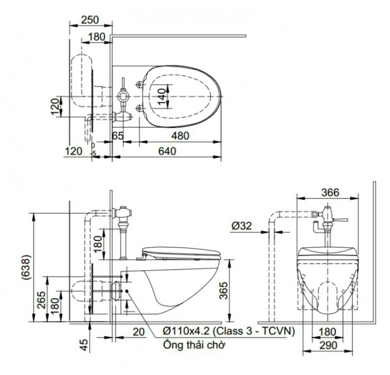 Bồn cầu treo tường nắp rửa cơ INAX AC-22P + CW-S32VN AC-22P+CW-S32VN/BW1 - 2