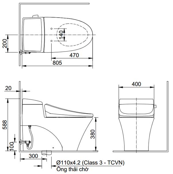 Bồn cầu 1 khối nắp điện tử INAX AC-1017R + CW-H17VN AC-1017R+CW-H17VN/BW1 - 2