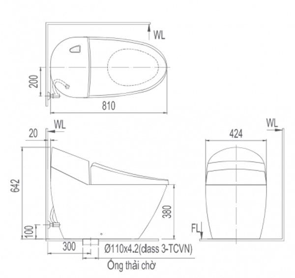 Bồn cầu 1 khối nắp điện tử INAX AC-2700 + CW-H18VN AC-2700+CW-H18VN/BW1 - 2