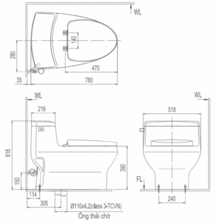 Bồn cầu 1 khối nắp điện tử INAX AC-4005 + CW-H17VN AC-4005+CW-H17VN/BW1 - 2