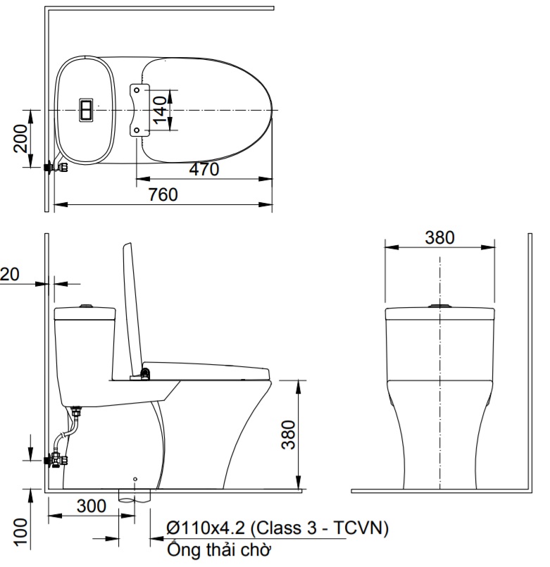 Bồn cầu 1 khối nắp điện tử INAX AC-959A + CW-H17VN AC-959A+CW-H17VN/BW1 - 2