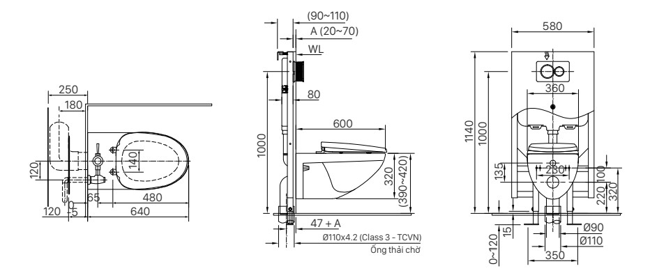 Bồn cầu treo tường nắp điện tử INAX AC-23P + CW-KB22AVN AC-23P+CW-KB22AVN/BW1 - 2