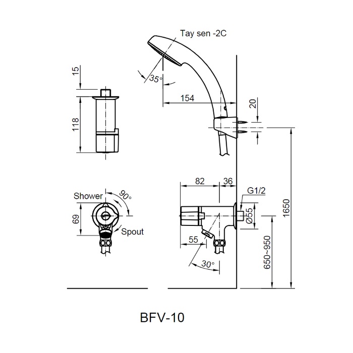 Bộ vòi sen tắm lạnh INAX BFV-10-2C (BFV102C) BFV-10-2C - 3