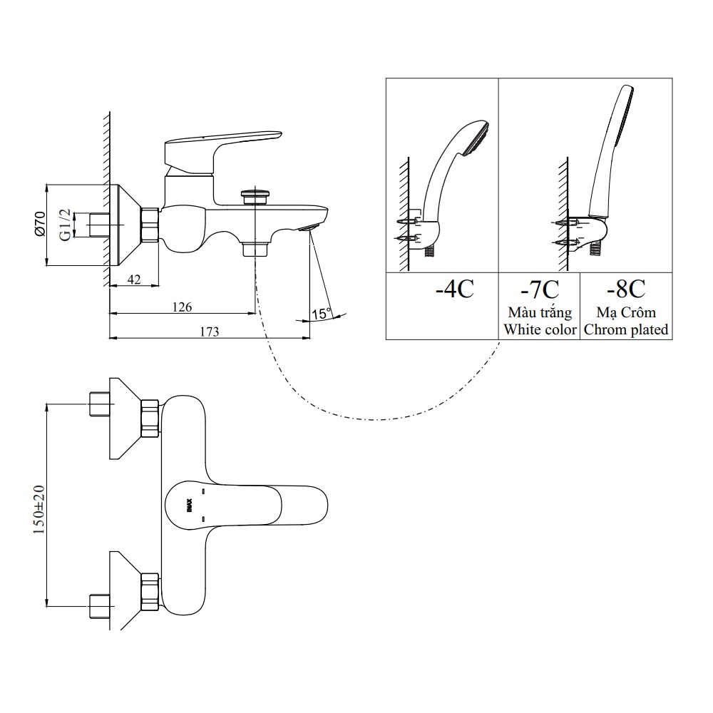 Bộ sen tắm nóng lạnh INAX BFV-1403S-3C (BFV1403S3C) BFV-1403S-3C - 2