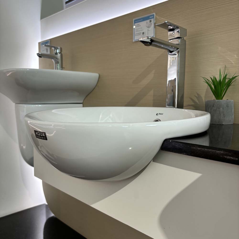Chậu rửa mặt lavabo bán âm INAX AL-333V (AL333V) men Aqua Ceramic AL-333V/BW1 - 2