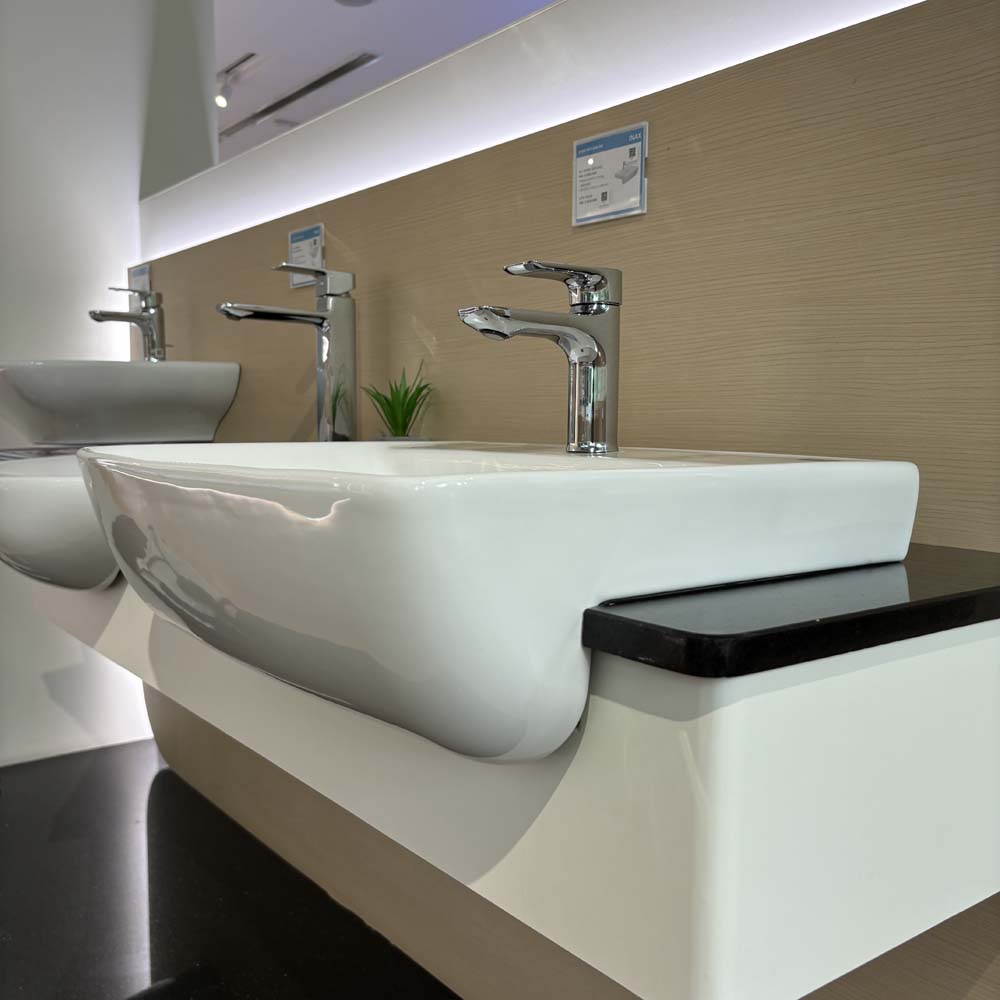 Chậu rửa mặt lavabo bán âm INAX AL-345V (AL345V) (AL-345VFC) men Aqua Ceramic AL-345VFC/BW1 - 6