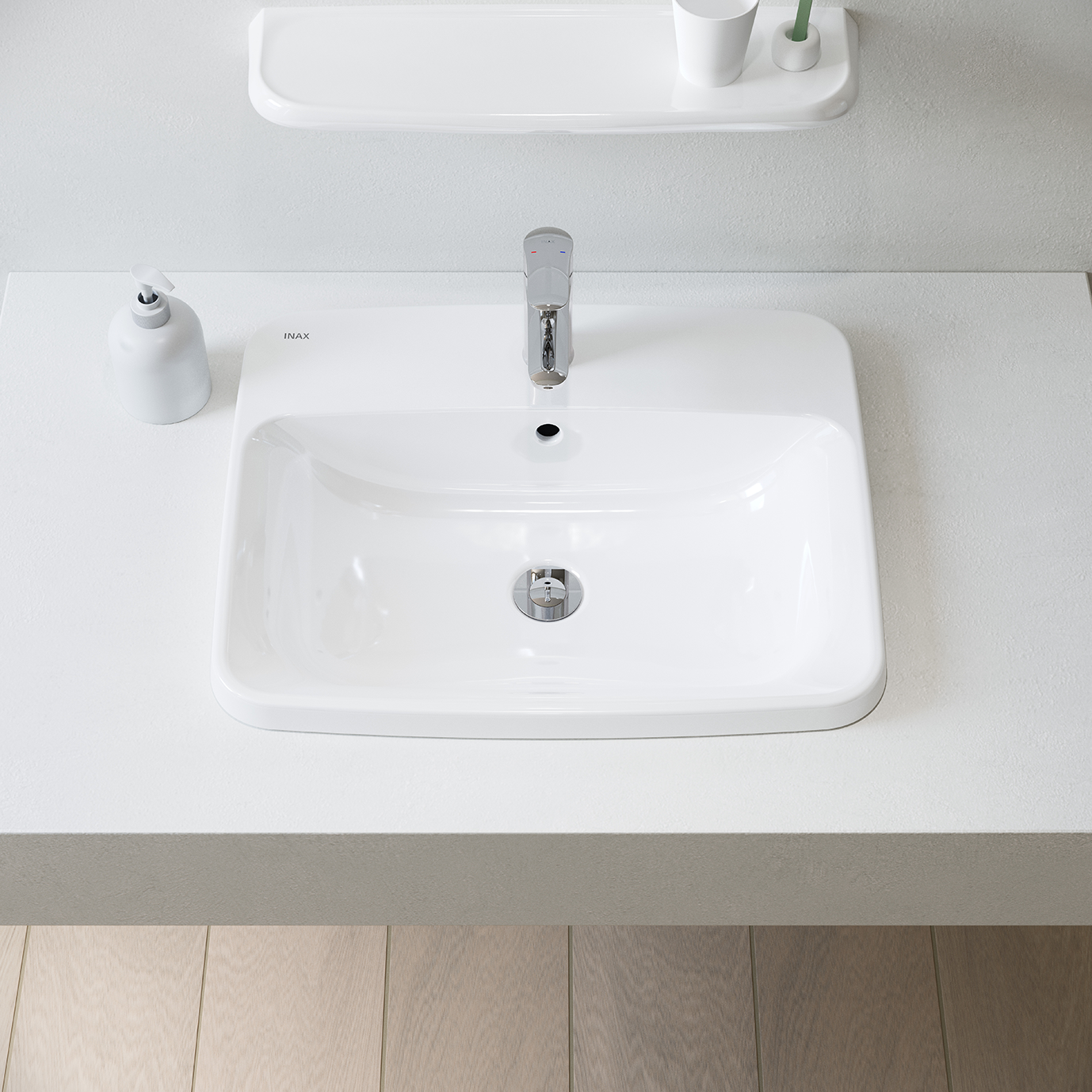Chậu lavabo dương vành INAX L-2398V (L2398V) (L-2398VFC) L-2398VFC/BW1 - 6