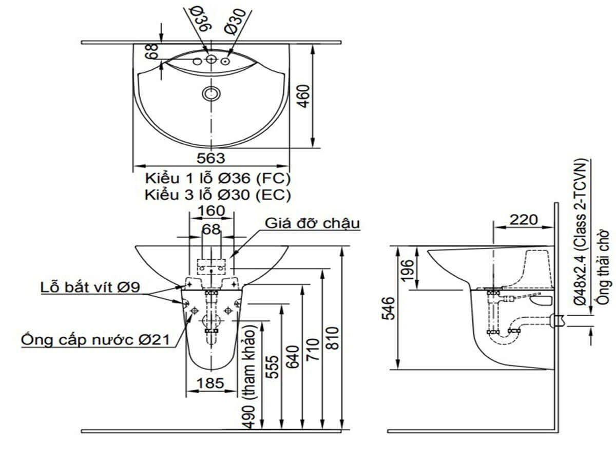 Chậu rửa lavabo treo tường INAX L-288V (L288V) (L-288VFC) L-288VFC/BW1 - 2