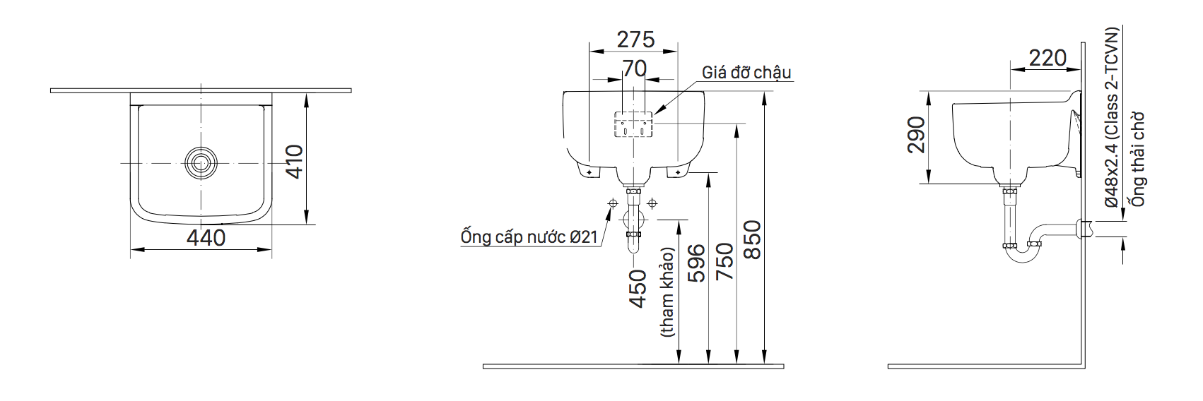 Chậu rửa lavabo treo tường INAX S-17V (S17V) S-17V/BW1 - 3
