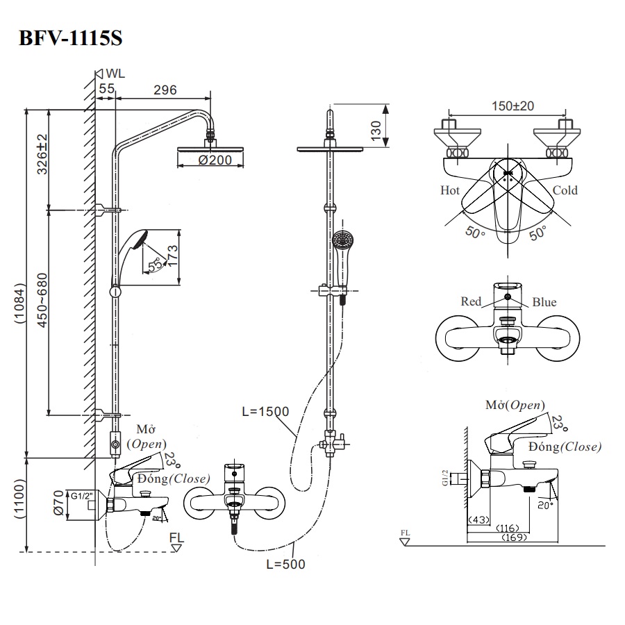 Bộ sen tắm cây nóng lạnh INAX BFV-1115S-3C (BFV1115S3C) BFV-1115S-3C - 2