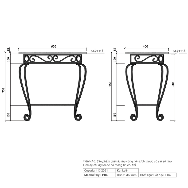 Bộ khung sắt mặt bàn đá để lavabo KANLY FP04 FP04 - 2