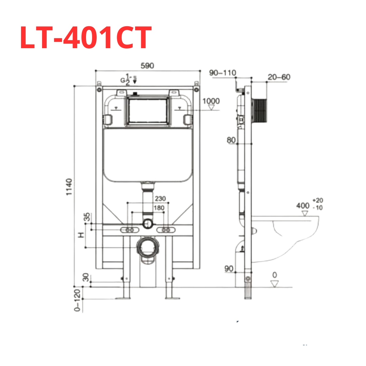 Két nước âm tường cho bồn cầu treo tường LUXTA LT-401CT LT-401CT - 3