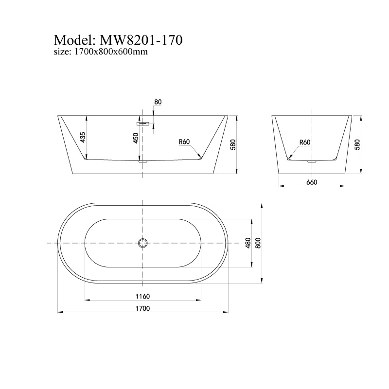 Bồn tắm đặt sàn 1.7m MOWOEN MW8201-170 - 10