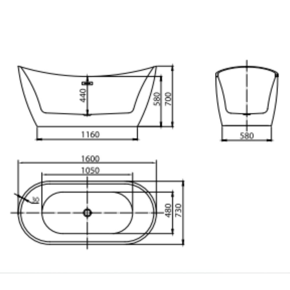Bồn tắm đặt sàn 1.6m CURVED MOWOEN MW8207B-160 - 13