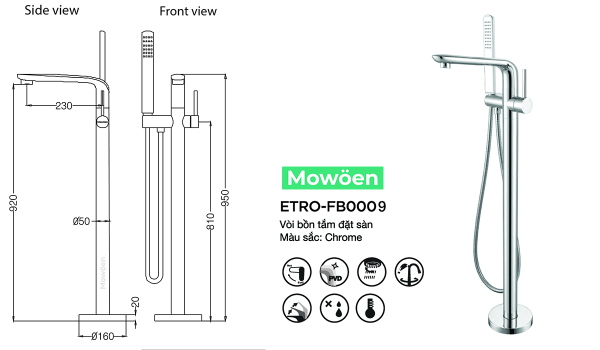 Bộ vòi sen xả bồn đặt sàn MOWOEN ETRO-FB0009 - 2