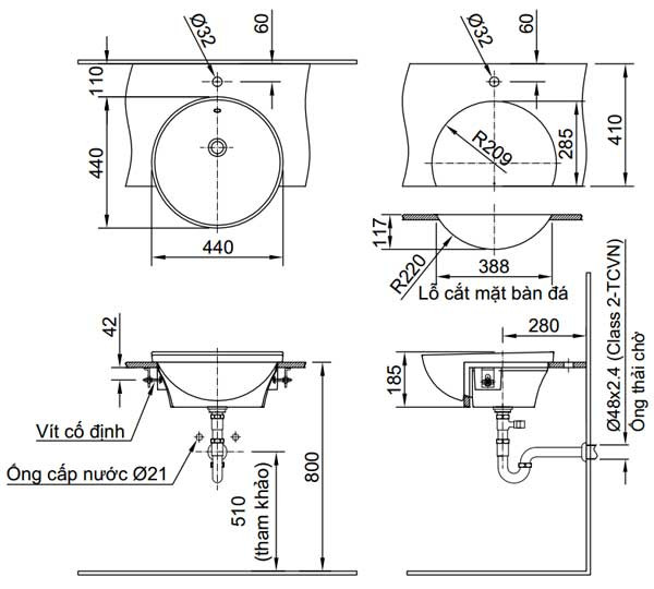 Chậu rửa mặt lavabo bán âm INAX L-333V (L333V) L-333V/BW1 - 2
