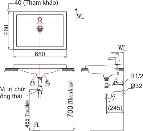 Chậu lavabo dương vành INAX L-2397V (L2397V) (L-2397VFC) L-2397VFC/BW1 - 6