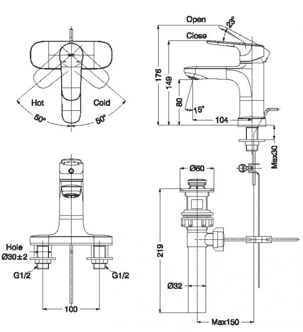 Vòi chậu lavabo nóng lạnh INAX LFV-1401S (LFV1401S) LFV-1401S - 3