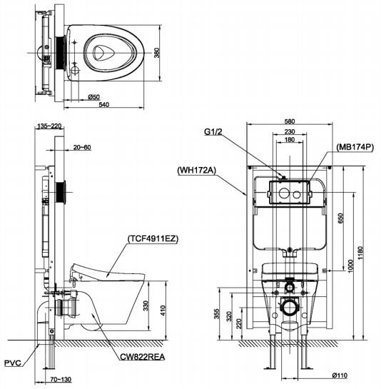 Bồn cầu treo tường điện tử S7 (giấu dây) TOTO CW822REA TCF4911EZ WH172AT TCA465 MB175M CW822REA#W/TCF4911EZ#NW1/WH172AT/TCA465/MB175M#SS - 5