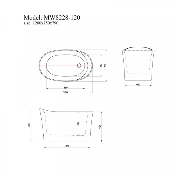 Bồn tắm đặt sàn 1.2m MOWOEN MW8228-120 - 4