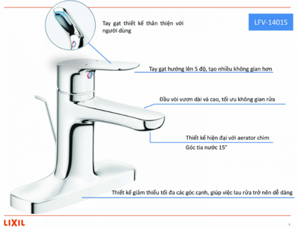 Vòi chậu lavabo nóng lạnh INAX LFV-1401S (LFV1401S) LFV-1401S - 4