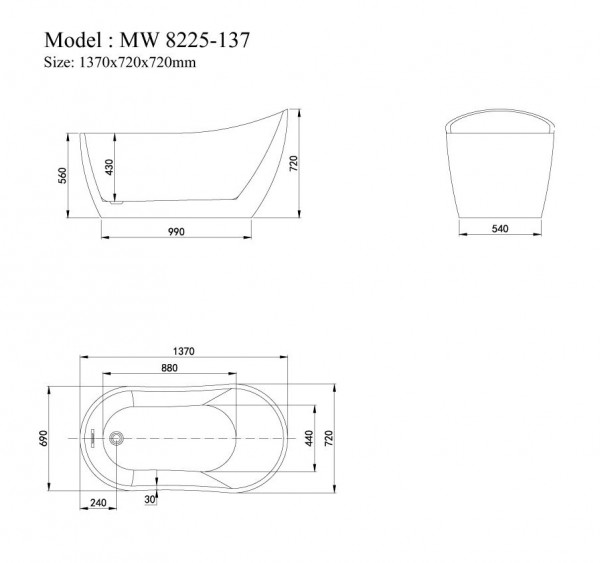 Bồn tắm đặt sàn 1.37m MOWOEN MW8225-137 - 4