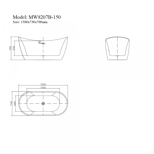 Bồn tắm đặt sàn 1.5m MOWOEN MW8207B-150 - 6