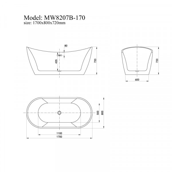 Bồn tắm đặt sàn 1.7m MOWOEN MW8207B-170 - 4